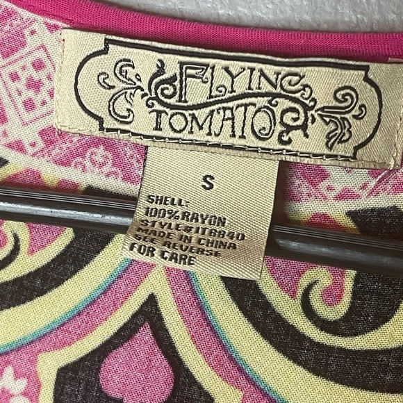 Flying Tomato Tank Top Size S Boho High Low Racerback Bright Festival Print - Picture 4 of 5